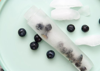 Ice Lolly home made with fresh fruit, blueberry flavor