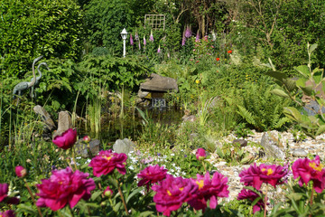 naturnaher Gartenteich mit kleinem Wasserfall