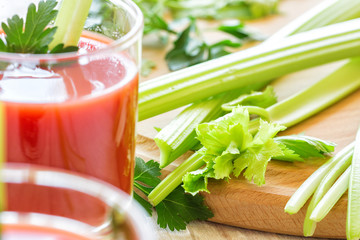Two glasses of tomato juice.