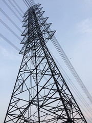 high voltage pole With have a sky is background