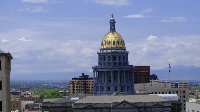 High angle view of the dome on the Colorado State Capital Building, in Denver, the Mile High City. 4K UHD timelapse.