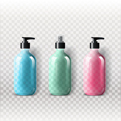 Mockup template for branding and product designs. Isolated realistic transparent glass bottles with dispenser spray and unique design. Easy to use for advertising branding and marketing.