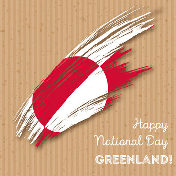 Greenland Independence Day Patriotic Design. Expressive Brush Stroke in National Flag Colors on kraft paper background. Happy Independence Day Greenland Vector Greeting Card.