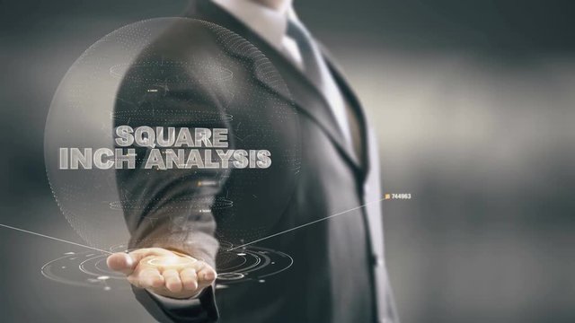 Square Inch Analysis with hologram businessman concept