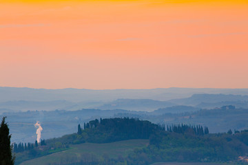 sunrise over tuscanian hills