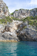 Fototapeta na wymiar View of the Ionian Sea coast in Paleokastritsa resort. Corfu Island, Greece
