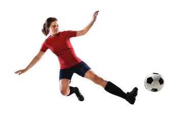 Gordijnen Female Soccer Player Kicking Ball © R. Gino Santa Maria