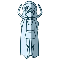 blue shading silhouette of superhero faceless woman flying with the arms up vector illustration