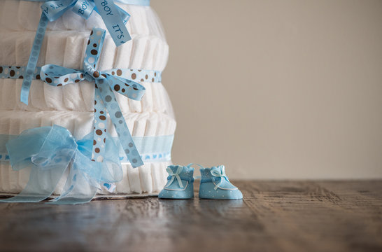 Diaper Cake A Multi Leveled Diaper Cake For A Baby Shower.