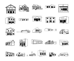 building cartoon clipart collection. Vector Illustration.. Collection set