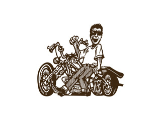 motorcycle and man cartoon. Vector Illustration.