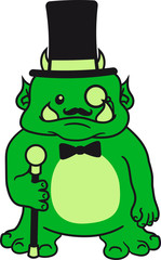 sir herr gentlemen zylinder hut stock fliege anzug monokel brille reich mann süß niedlich mustache schnurrbart oger ork troll komisch lustig monster klein frech comic cartoon