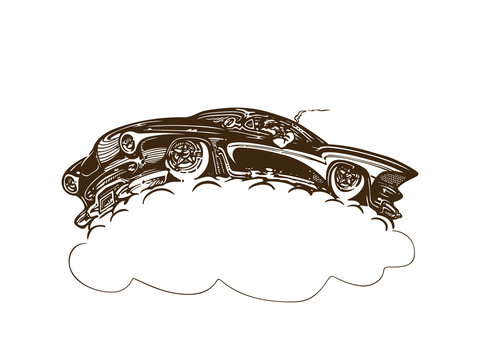 Vintage muscle cars cartoon sketch. Vector abstract old school muscle car. Vector image can be used for posters and printed products.
