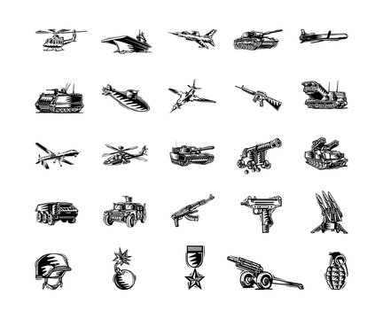 military tool clipart cartoon set. Vector Illustration.. Collection set
