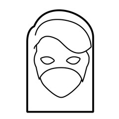 monochrome thick contour head of faceless girl superhero with hair straight and mask vector illustration