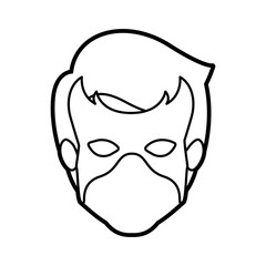 monochrome thick contour head of faceless guy superhero with mask vector illustration