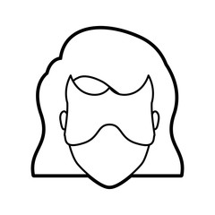 monochrome thick contour head of faceless woman superhero with short hair and mask vector illustration