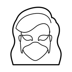 monochrome thick contour head of faceless woman superhero with long wavy hair and mask vector illustration