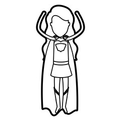 monochrome thick contour of standing faceless superhero woman flying with the arms up vector illustration
