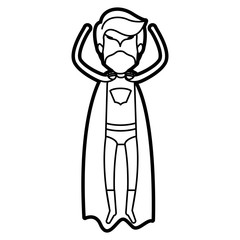 monochrome thick contour of standing faceless superhero male flying vertically vector illustration