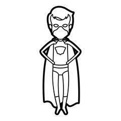 monochrome thick contour of standing faceless superhero young flying with hands in your waist vector illustration