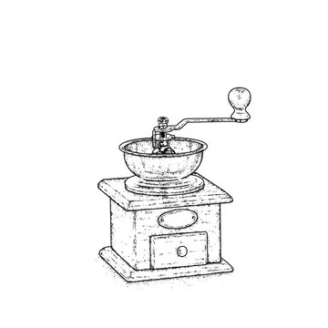 Vintage coffee grinder. Vector illustration for a postcard or a poster.