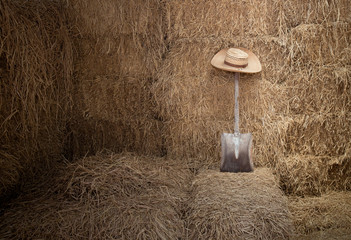 Wood and hay background inside rural barn © neosiam