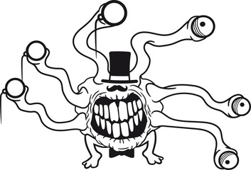 sir gentlemen herr mustache schnurrbart anzug reich monikel brille zylinder hut tentakel augen hässlich monster böse horror halloween grinsen