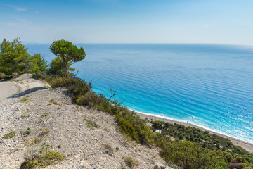 Fototapeta na wymiar Seascape of Blue Waters of Gialos Beach, Lefkada, Ionian Islands, Greece