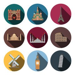 nine flat landmark icons