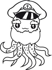 seefahrer kapitän mütze alt matrose schiff boot meer tintenfisch tentakel klein süß niedlich oktopus krake geist unterwasser monster kind baby