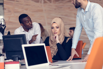 Multiracial contemporary business people working