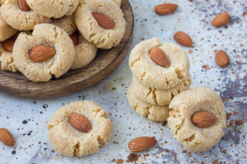 Homemade gluten free almond cookies without butter and flour, horizontal