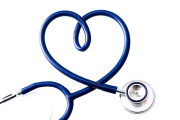 A medical stethoscope in the form of a heart isolated on white background
