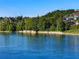 The Rhine river between the city of Schaffhausen and the Rhine Falls in Switzerland