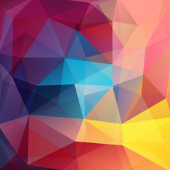 Abstract colorful background consisting of pink, blue, yellow triangles. Geometric design for business presentations or web template banner flyer. Vector illustration