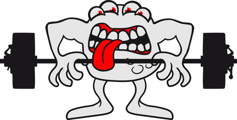 schlecken hanteln gewichte heben stark bodybuilder viele augen maul fressen süß niedlich komisch lustig monster klein frech böse horror comic cartoon