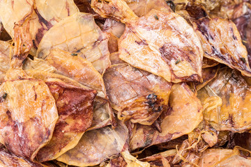 Squid Dried Food / Squid Dried Food For Sale On The Stalls Market At Kohyor In Songkhla, Thailand.