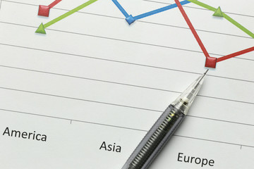 Black pencil placed on graph paper business.