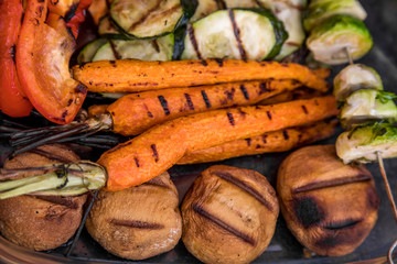 Fresh grilled summer vegetables on a bbq barbecue grill