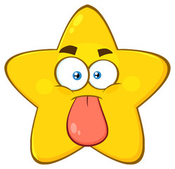 Funny Yellow Star Cartoon Emoji Face Character Stuck Out Tongue. Illustration Isolated On White Background