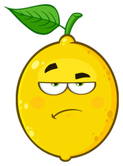 Grumpy Yellow Lemon Fruit Cartoon Emoji Face Character With Sadness Expression. Illustration Isolated On White Background
