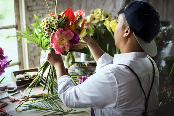 Flower shop business owner working service