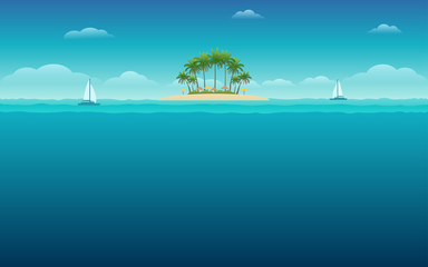 Fototapeta na wymiar palm tree on island and blue sky background 