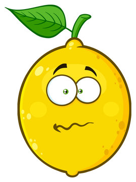 Nervous Yellow Lemon Fruit Cartoon Emoji Face Character With Confused Expression. Illustration Isolated On White Background