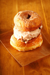 Donuts on a rustic wooden background