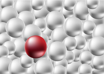 One red ball standing among the crowd of silver ball, difference concept