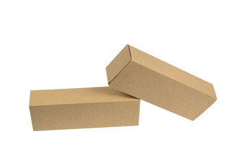 Two package brown cardboard box for long items. Mockup, isolated