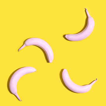 Series of painted pink bananas