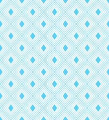 Turquoise blue maze geometric seamless repeating pattern. Baby blue square vector illustration background. 